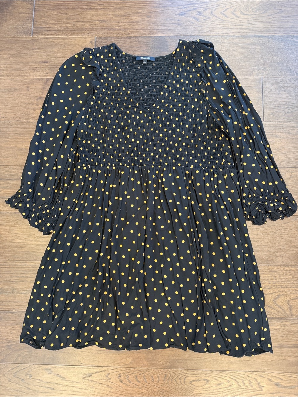 Madewell Lucie V-Neck Smocked Mini Dress in Oval Dot Medium - C1-111 - Picture 2 of 12